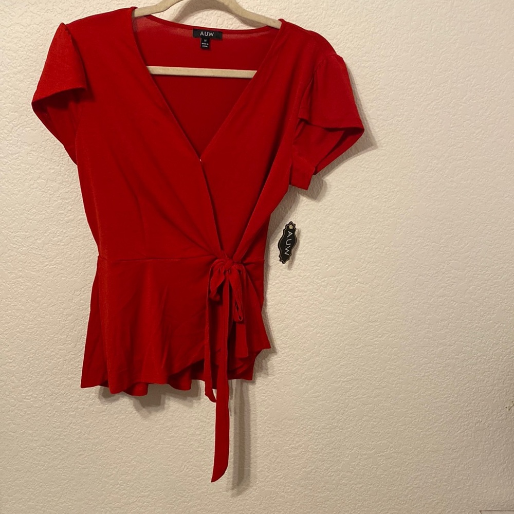 Red cute top.